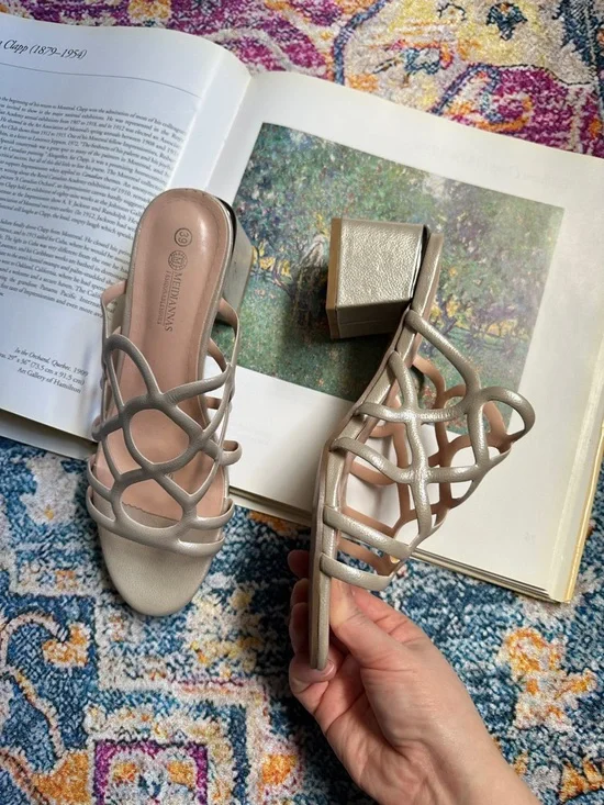 Metallic Block Heel Sandals - Picture 4 of 16